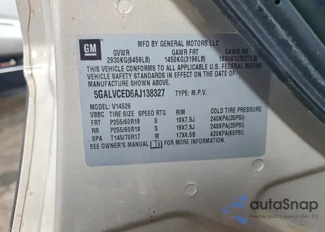 2010 Buick Enclave Cxl from USA, damaged, VIN 5GALVCED6AJ138327